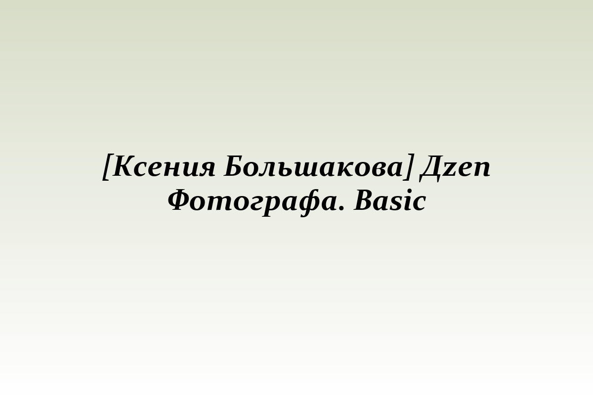 [Ксения Большакова] Дzen Фотографа. Basic