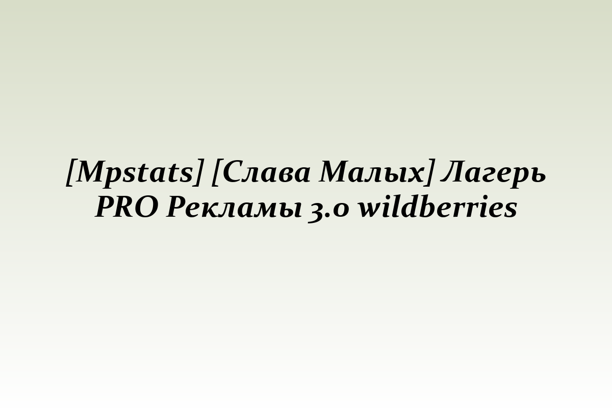 [Mpstats] [Слава Малых] Лагерь PRO Рекламы 3.0 wildberries