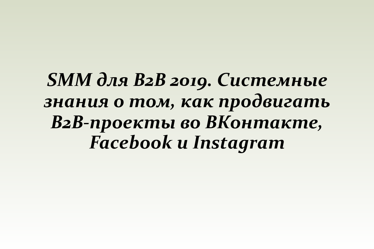 SMM для B2B 2019. Системные знания о том, как продвигать B2B-проекты во ВКонтакте, Facebook и Instagram