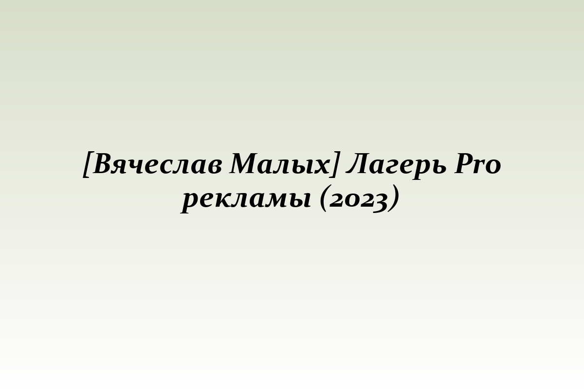 [Вячеслав Малых] Лагерь Pro рекламы (2023)